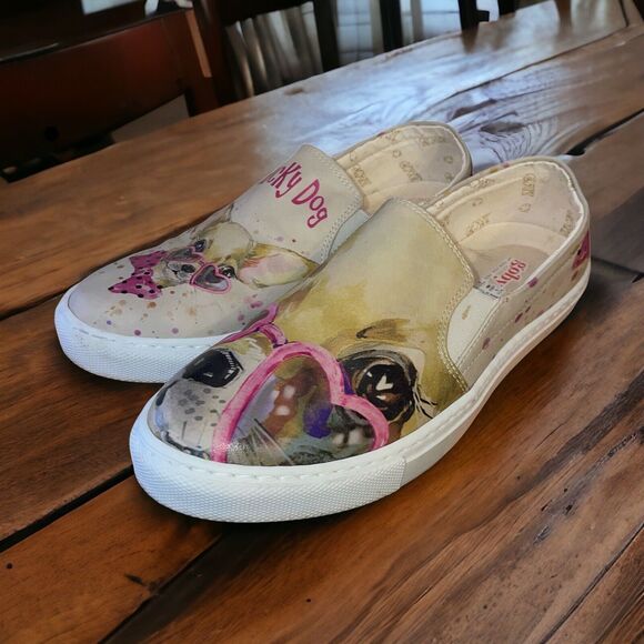 Goby Shoes - Goby Women's 40/9 Chihuahua 'Lucky Dog' Slip-On Canvas Shoes